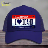 Love Idaho Novelty License Plate Hat Mesh / Royal Blue