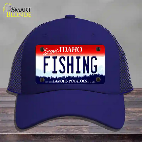 Fishing Idaho Novelty License Plate Hat Mesh / Royal Blue