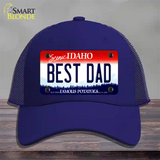 Best Dad Idaho Novelty License Plate Hat Mesh / Royal Blue