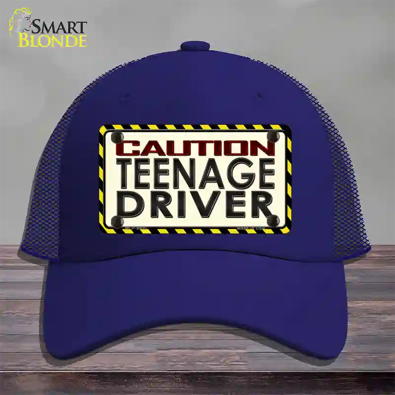 Caution Teenage Driver Novelty License Plate Hat Mesh / Royal Blue