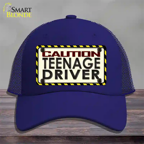 Caution Teenage Driver Novelty License Plate Hat Mesh / Royal Blue