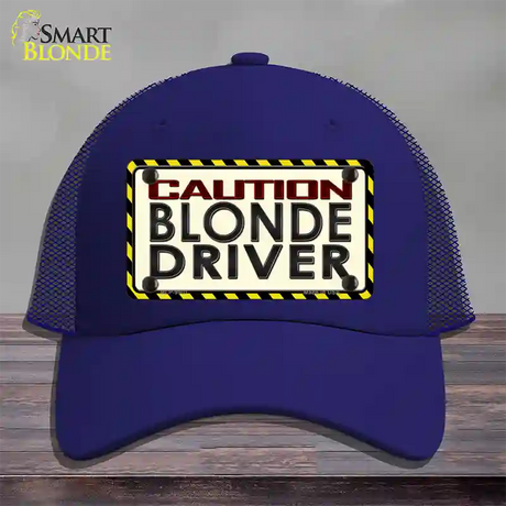 Caution Blonde Driver Novelty License Plate Hat Mesh / Royal Blue