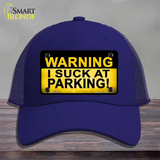 Warning Suck At Parking Novelty License Plate Hat Mesh / Royal Blue