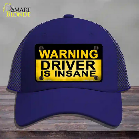 Warning Driver Insane Novelty License Plate Hat Mesh / Royal Blue