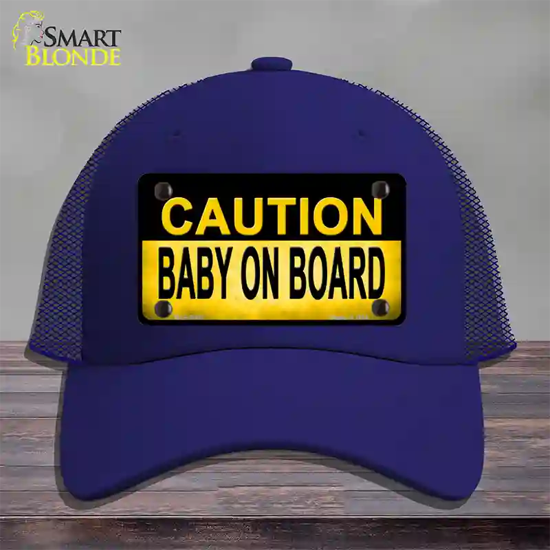 Caution Baby On Board Novelty License Plate Hat Mesh / Royal Blue