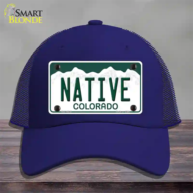 Native Colorado Novelty License Plate Hat Mesh / Royal Blue