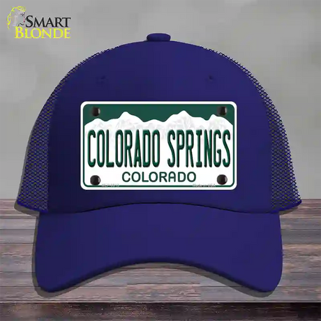 Colorado Springs Colorado Novelty License Plate Hat Mesh / Royal Blue