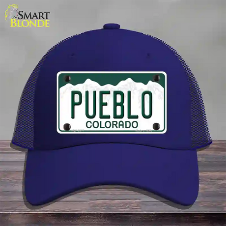 Pueblo Colorado Novelty License Plate Hat Mesh / Royal Blue