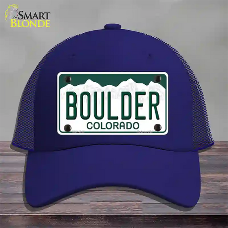 Boulder Colorado Novelty License Plate Hat Mesh / Royal Blue