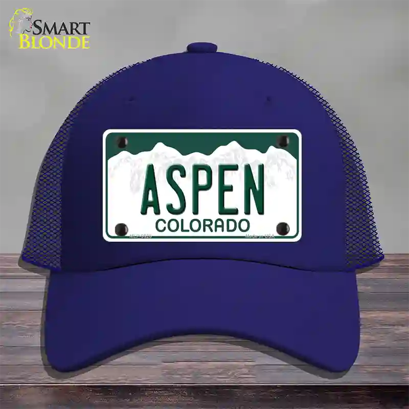 Aspen Colorado Novelty License Plate Hat Mesh / Royal Blue