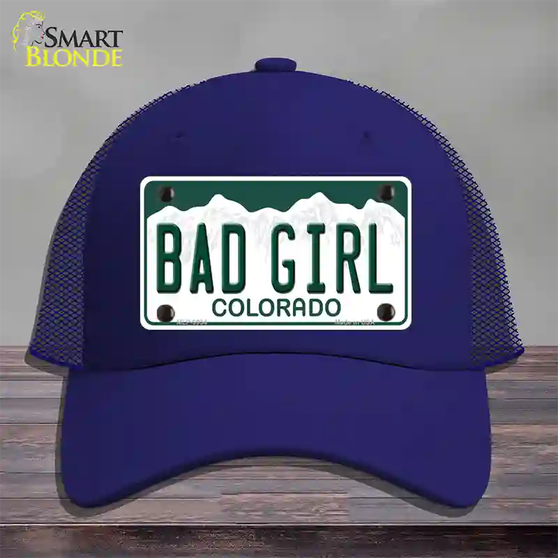 Bad Girl Colorado Novelty License Plate Hat Mesh / Royal Blue