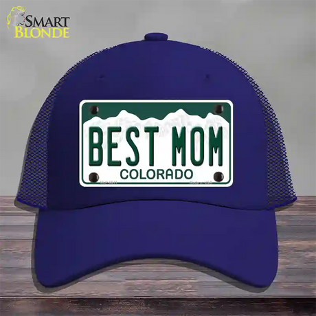 Best Mom Colorado Novelty License Plate Hat Mesh / Royal Blue