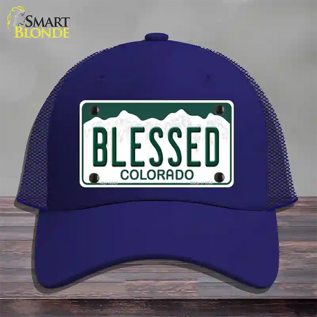 Blessed Colorado Novelty License Plate Hat Mesh / Royal Blue