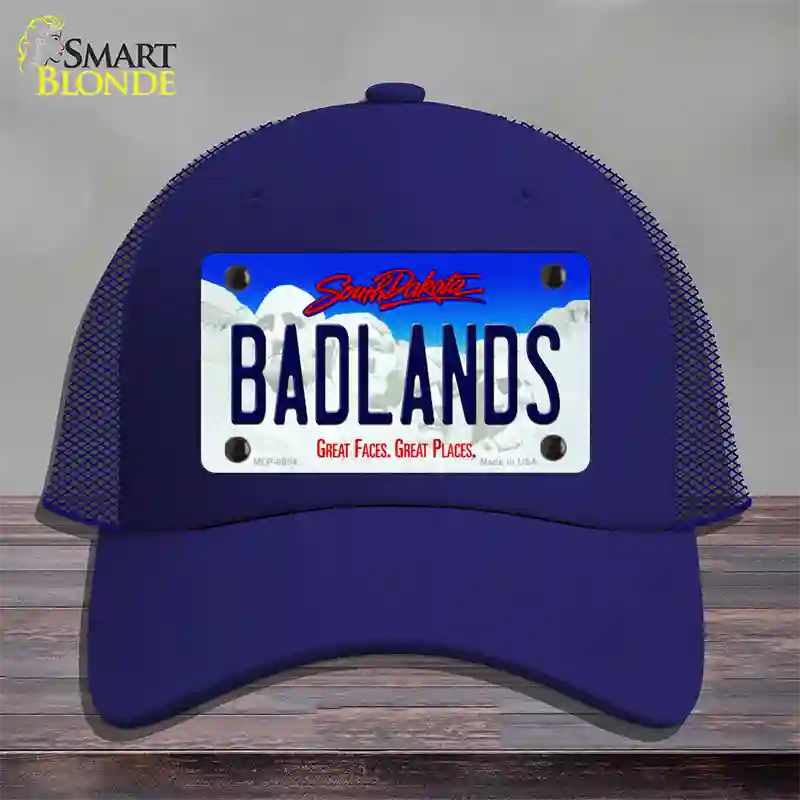 Badlands South Dakota Novelty License Plate Hat Mesh / Royal Blue