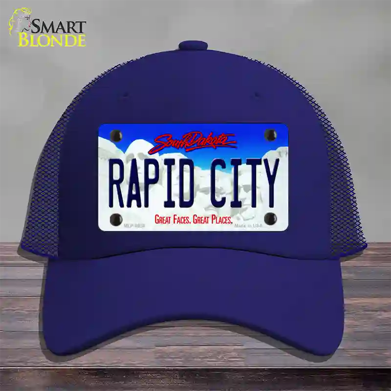 Rapid City South Dakota Novelty License Plate Hat Mesh / Royal Blue