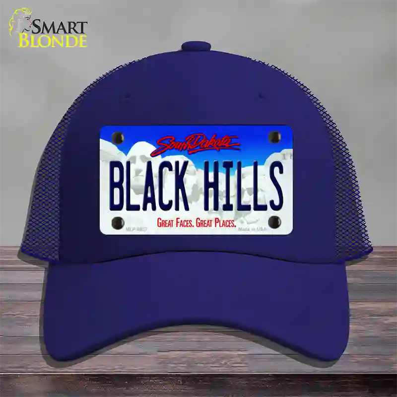 Black Hills South Dakota Novelty License Plate Hat Mesh / Royal Blue