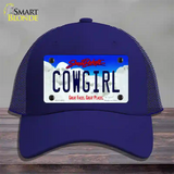 Cowgirl South Dakota Novelty License Plate Hat Mesh / Royal Blue