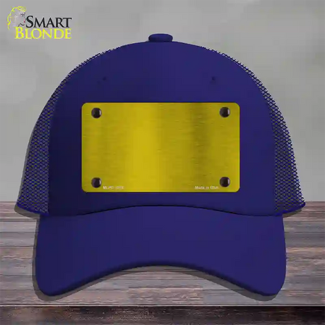 Yellow Metallic Solid Novelty License Plate Hat Mesh / Royal Blue