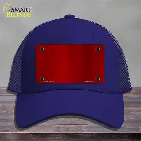 Red Metallic Solid Novelty License Plate Hat Mesh / Royal Blue