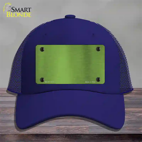 Lime Green Metallic Solid Novelty License Plate Hat Mesh / Royal Blue