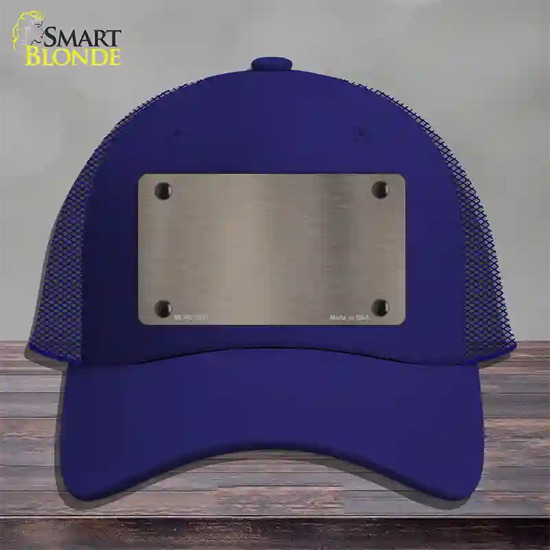 Tan Metallic Solid Novelty License Plate Hat Mesh / Royal Blue