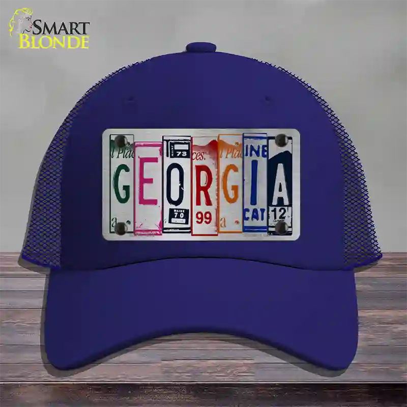 Georgia License Plate Art Novelty License Plate Hat Mesh / Royal Blue