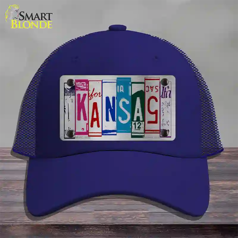 Kansas License Plate Art Novelty License Plate Hat Mesh / Royal Blue