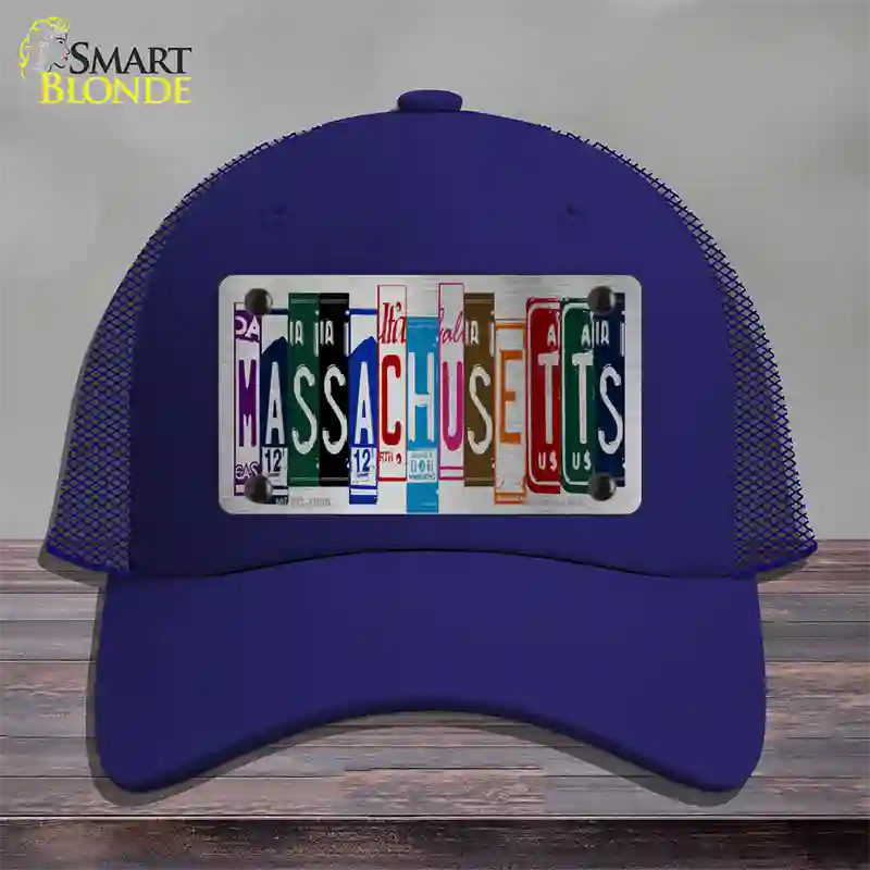 Massachusetts License Plate Art Novelty License Plate Hat Mesh / Royal Blue