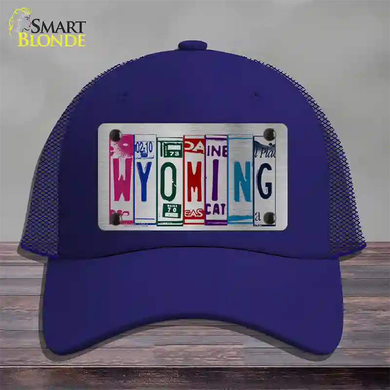 Wyoming License Plate Art Novelty License Plate Hat Mesh / Royal Blue