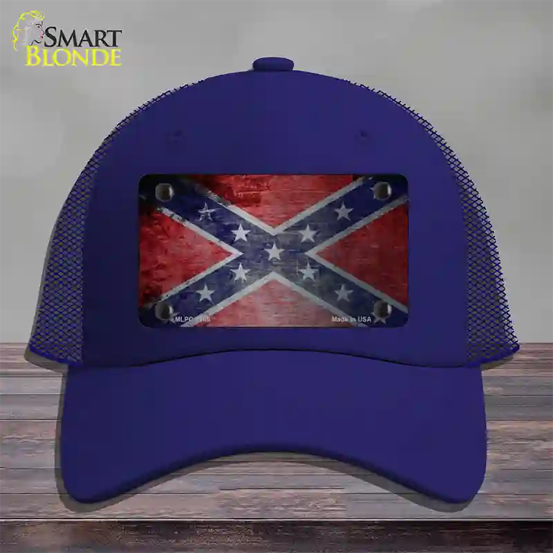 Confederate Flag Scratched Chrome Novelty License Plate Hat Mesh / Royal Blue