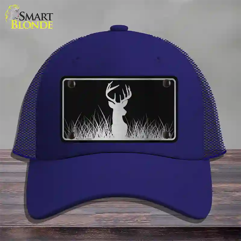 Deer Black Brushed Chrome Novelty License Plate Hat Mesh / Royal Blue