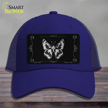 Butterfly Black Brushed Chrome Novelty License Plate Hat Mesh / Royal Blue