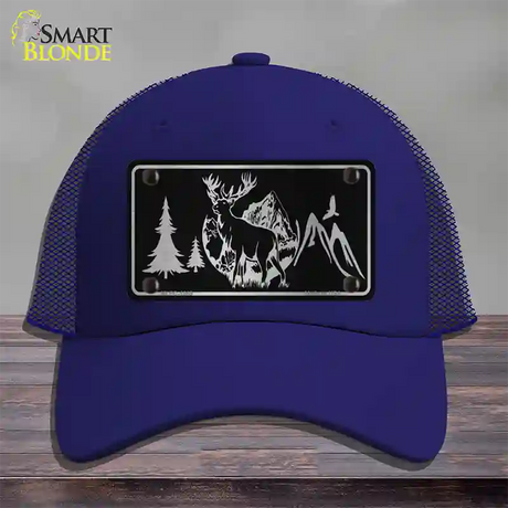 Elk Black Brushed Chrome Novelty License Plate Hat Mesh / Royal Blue