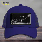 Rhino Black Brushed Chrome Novelty License Plate Hat Mesh / Royal Blue