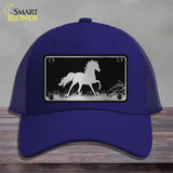 Horse Black Brushed Chrome Novelty License Plate Hat Mesh / Royal Blue