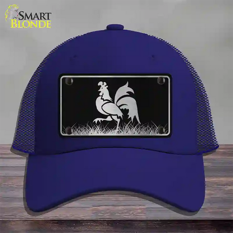 Rooster Black Brushed Chrome Novelty License Plate Hat Mesh / Royal Blue