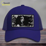 Sea Horse Black Brushed Chrome Novelty License Plate Hat Mesh / Royal Blue