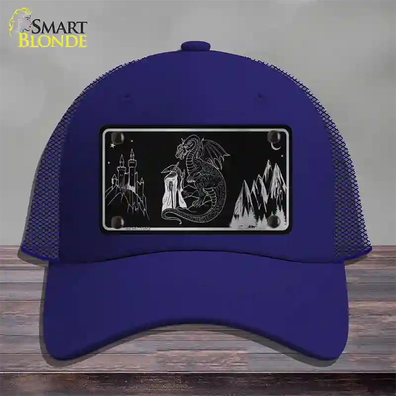 Wizards And Dragons Black Brushed Chrome Novelty License Plate Hat Mesh / Royal Blue