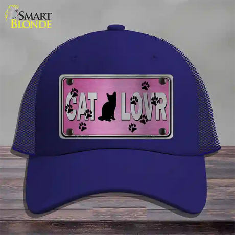 Cat Lover Pink Brushed Chrome Novelty License Plate Hat Tag Mesh / Royal Blue