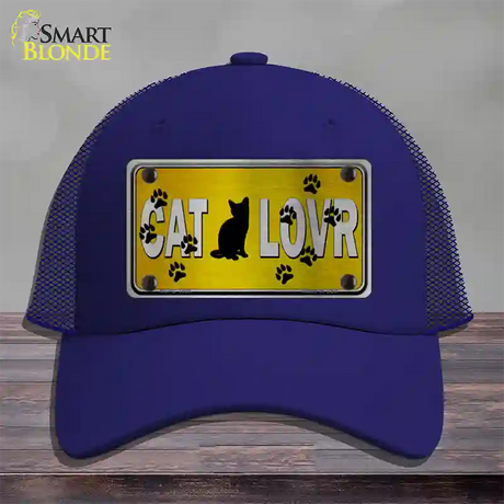 Cat Lover Yellow Brushed Chrome Novelty License Plate Hat Tag Mesh / Royal Blue