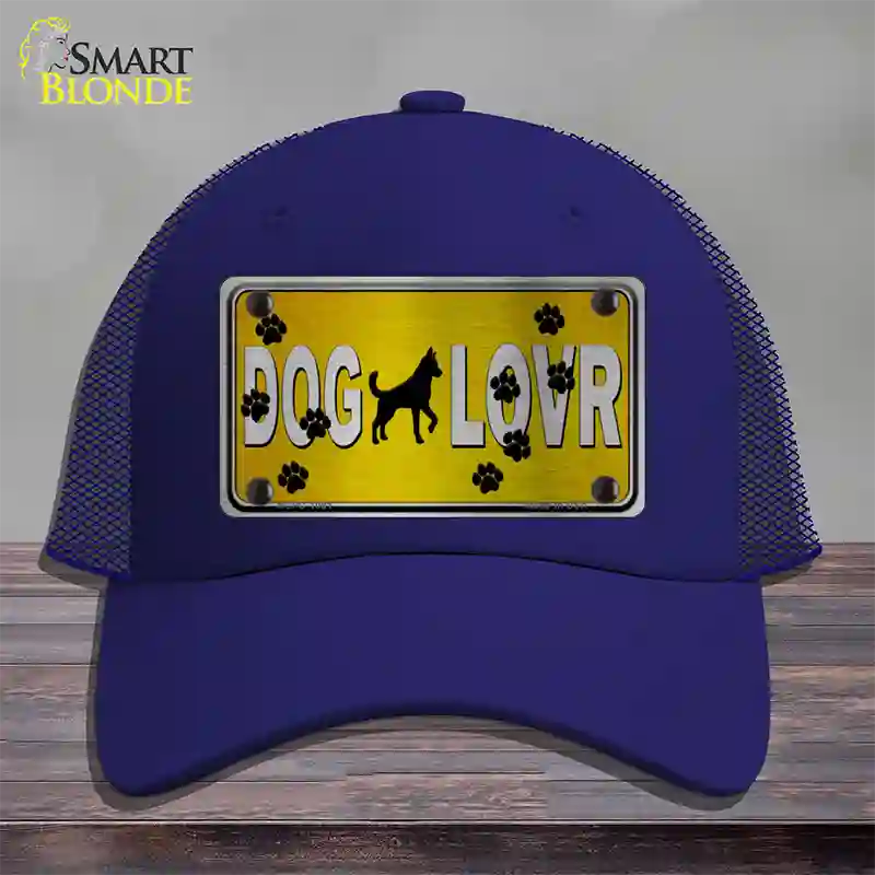 Dog Lover Yellow Brushed Chrome Novelty License Plate Hat Tag Mesh / Royal Blue