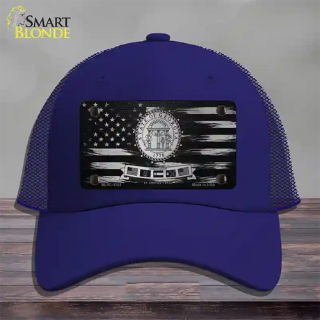 Georgia Carbon Fiber Novelty License Plate Hat Mesh / Royal Blue