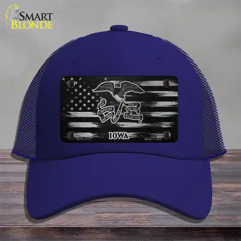 Iowa Carbon Fiber Novelty License Plate Hat Mesh / Royal Blue