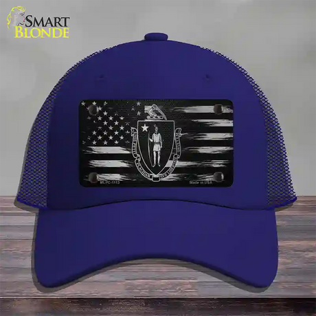 Massachusetts Carbon Fiber Novelty License Plate Hat Mesh / Royal Blue