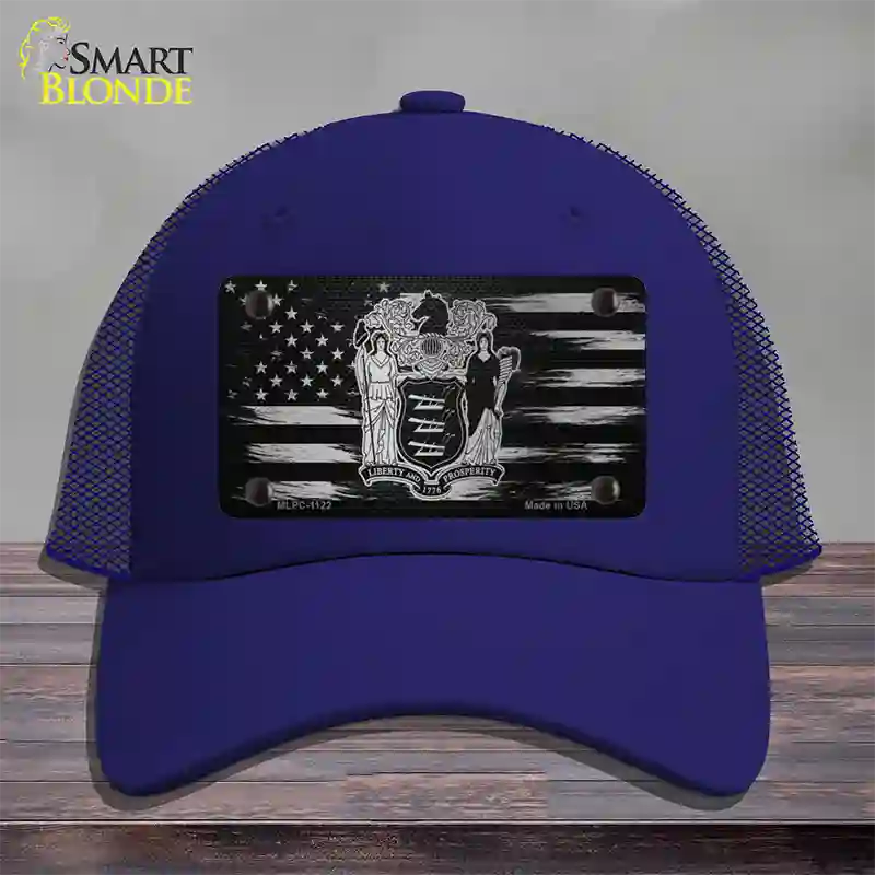 New Jersey Carbon Fiber Novelty License Plate Hat Mesh / Royal Blue