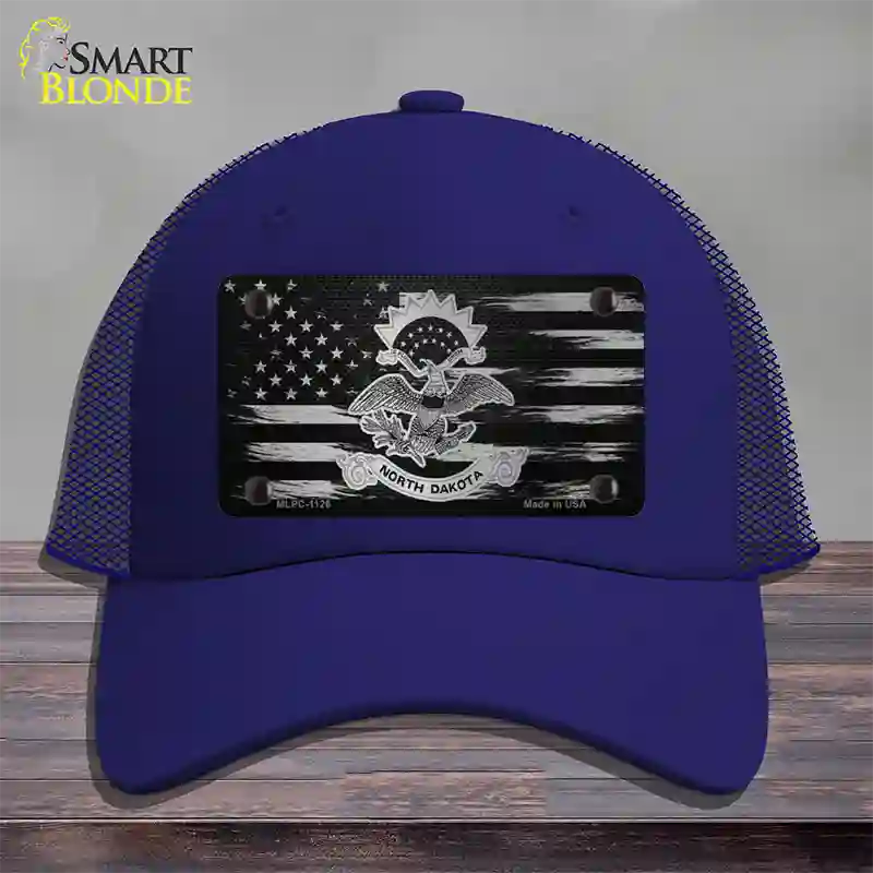 North Dakota Carbon Fiber Novelty License Plate Hat Mesh / Royal Blue