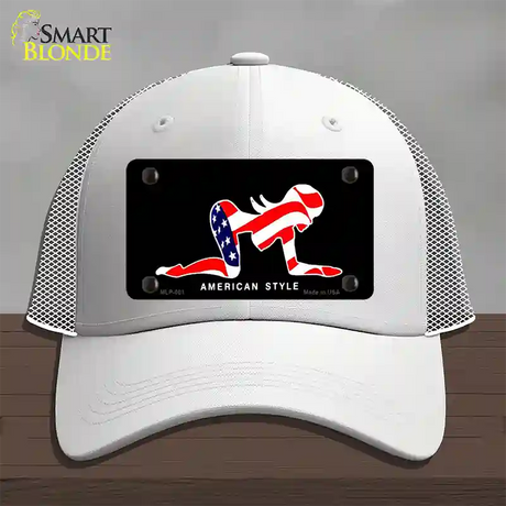 American Style Sexy Flag Pose Novelty License Plate Hat Mesh / White