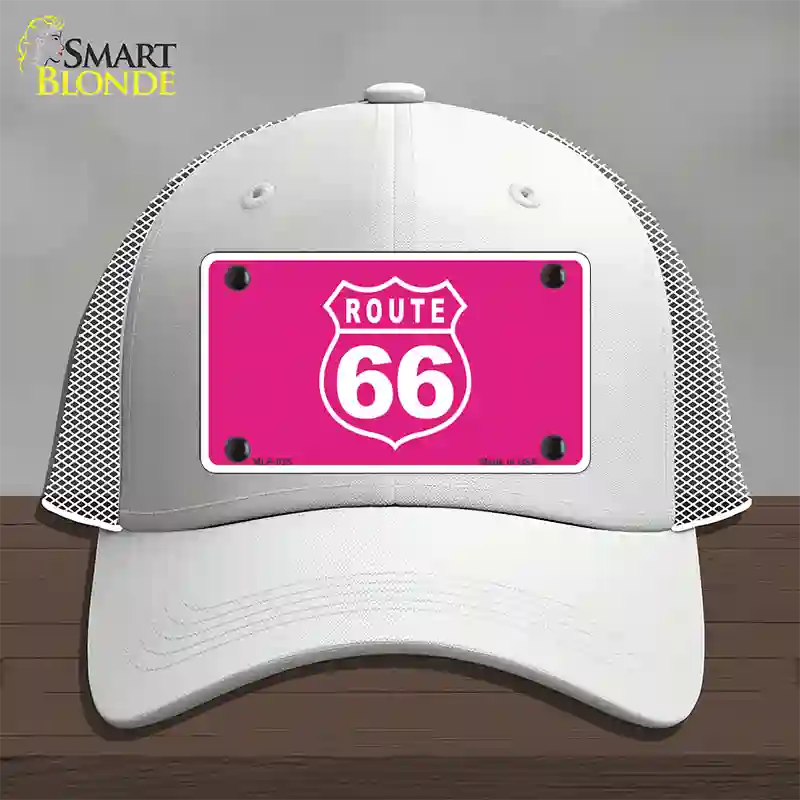 US Route 66 Pink Novelty License Plate Hat Mesh / White