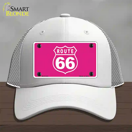 US Route 66 Pink Novelty License Plate Hat Mesh / White