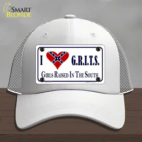 G.R.I.T.S. Confederate Flag Novelty License Plate Hat Mesh / White